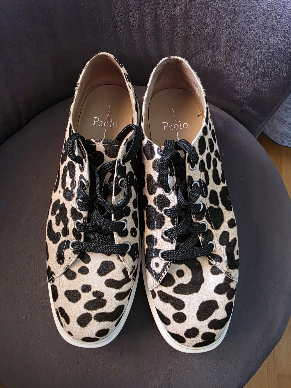 Paolo Leopard Print Calf Hair Lace-Up Sneakers in Black and Cream